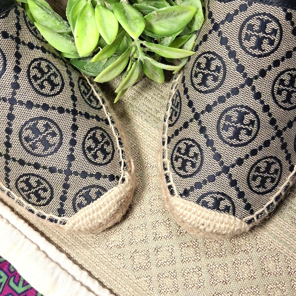 Tory Burch Beige and Black Logo Espadrilles - Picture 3 of 16